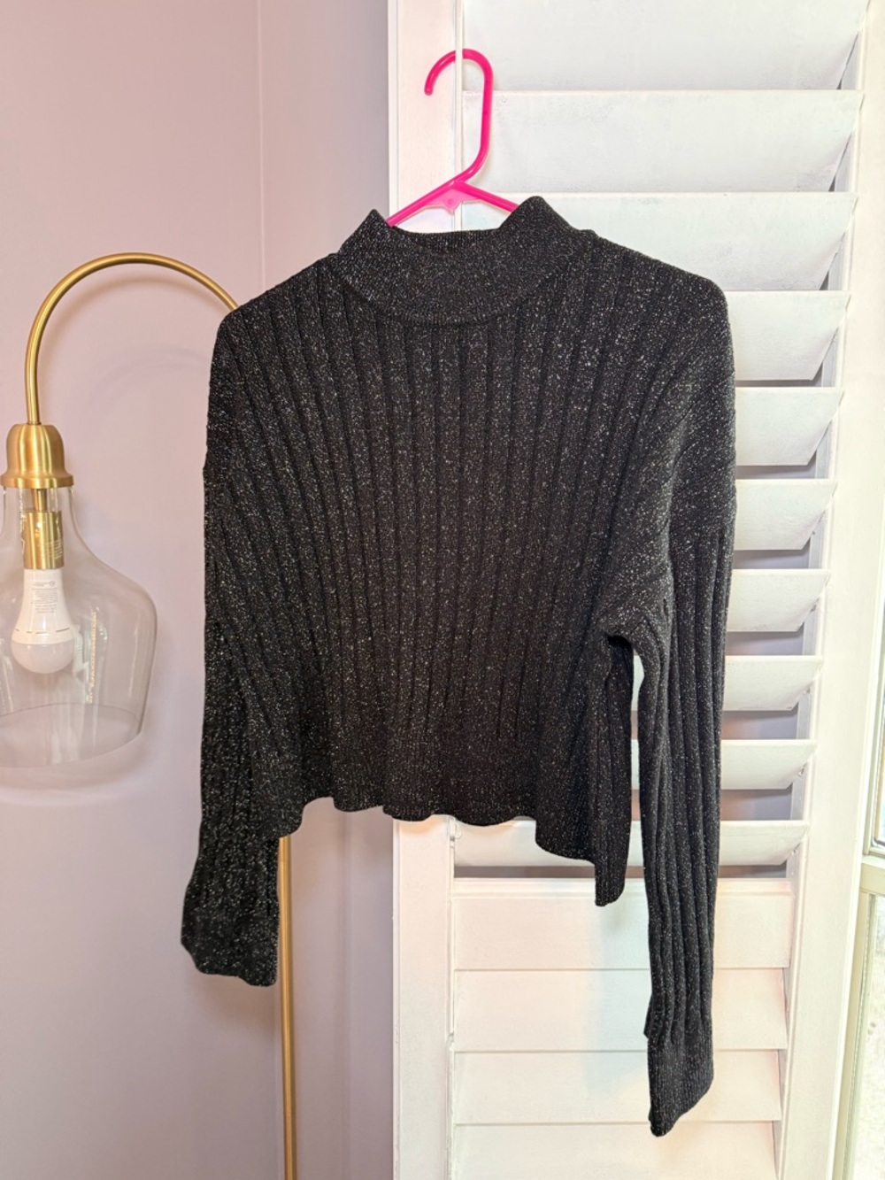 By Together Black Silver Sparkle Ribbed Mock Neck Sweater